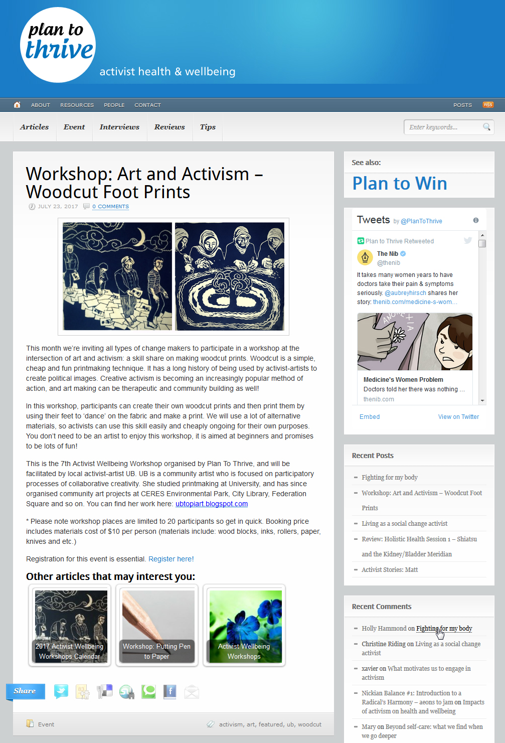 Plan To Thrive-Workshop: Art And Activism-Woodcut Foot Prints
