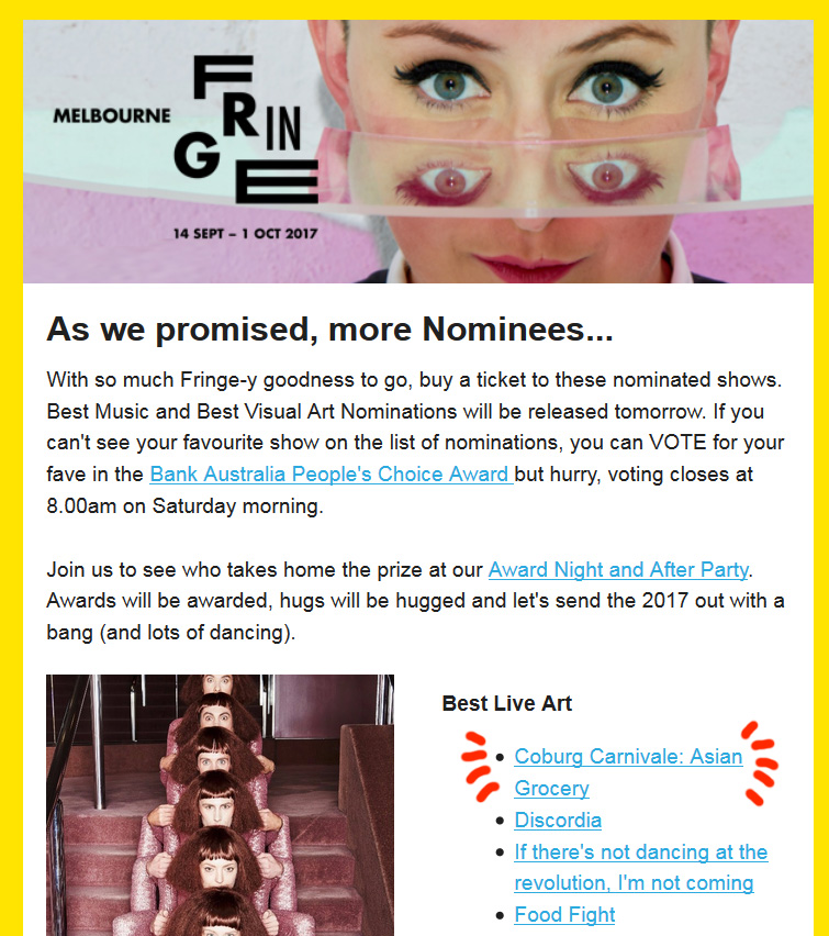 Nominated As One Of The 4 X Best Live Art Works In Melbourne Fringe Festival